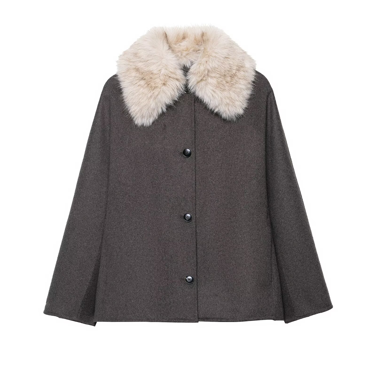 Women Formal Wear Stitching - Cappotto con Collo in Pelliccia Sintetica