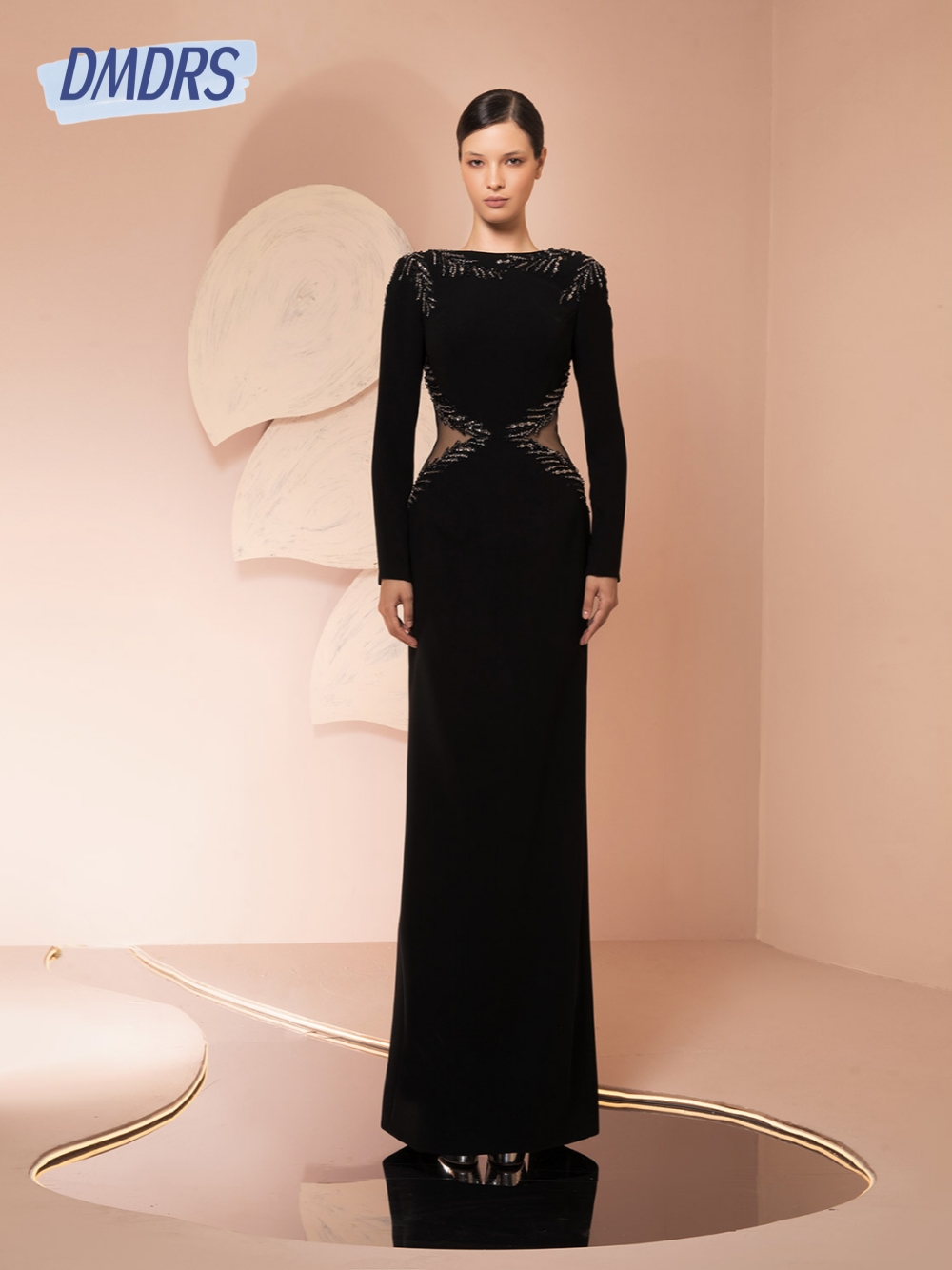 Women Formal Wear Dubai - Abito da sera nero ritagliato Elegante